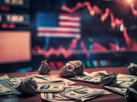 USA currency money with stock market background