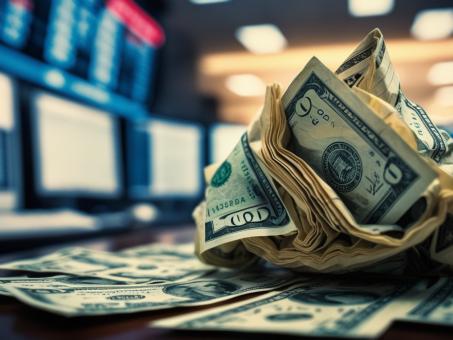 USA currency money with stock market background