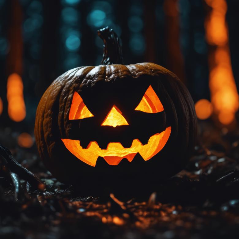 Free stock image of Jack-o-Lantern in a Dark Forest at Night created by StayWeird