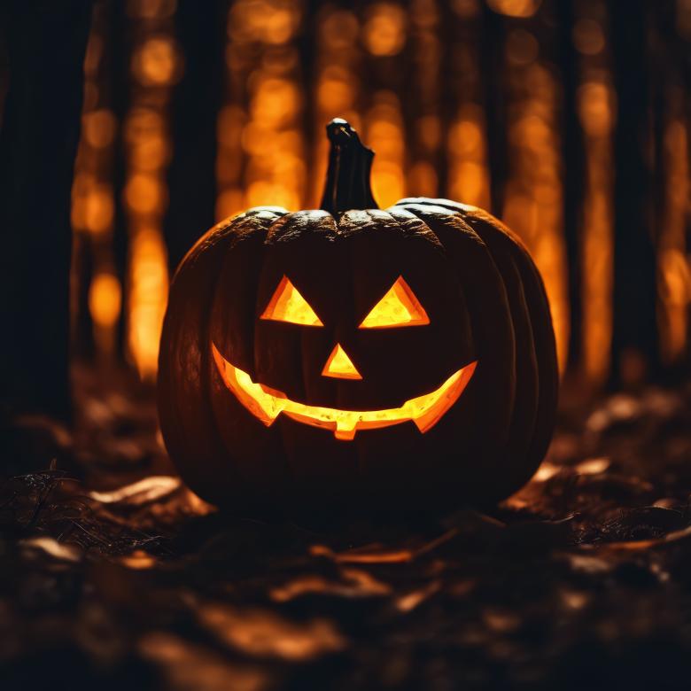Free stock image of Jack-o-Lantern in a Dark Forest at Night created by StayWeird