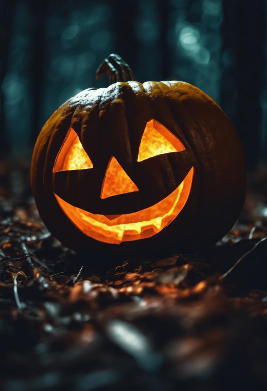 Free stock image of Jack-o-Lantern in a Dark Forest at Night created by StayWeird