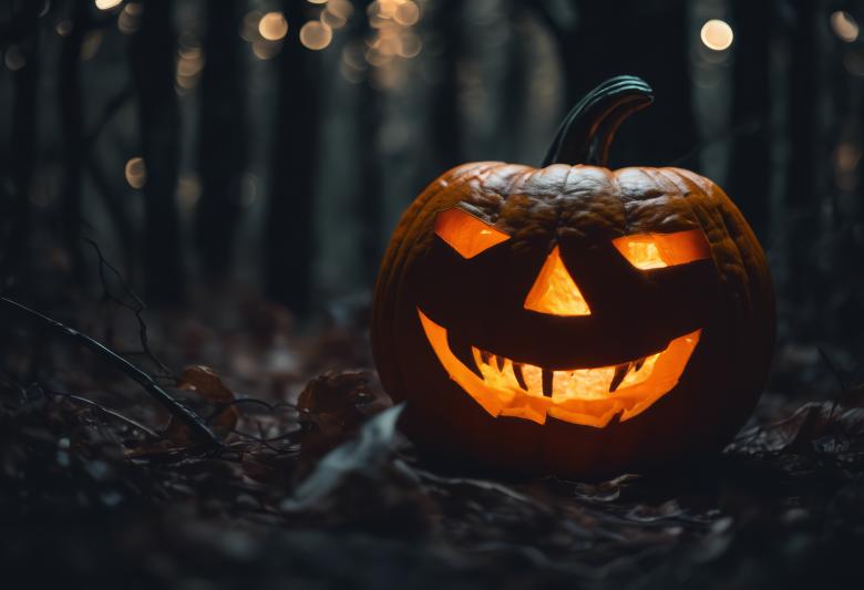 Free stock image of Jack-o-Lantern in a Dark Forest at Night created by StayWeird