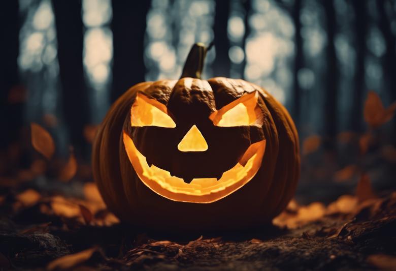 Free stock image of Jack-o-Lantern in a Dark Forest at Night created by StayWeird
