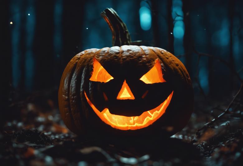 Free stock image of Jack-o-Lantern in a Dark Forest at Night created by StayWeird