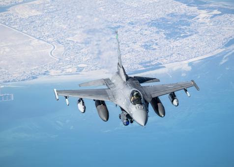 U.S. Air Force F-16 Fighting Falcons fly over