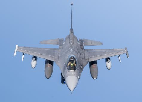 U.S. Air Force F-16 Fighting Falcons fly over