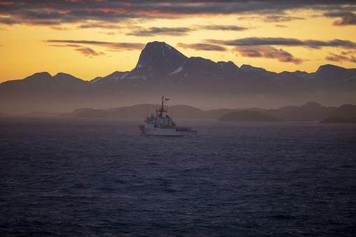 The U.S. Coast Guard Cutter Northland (WMEC 904) transits Godthab's Fj