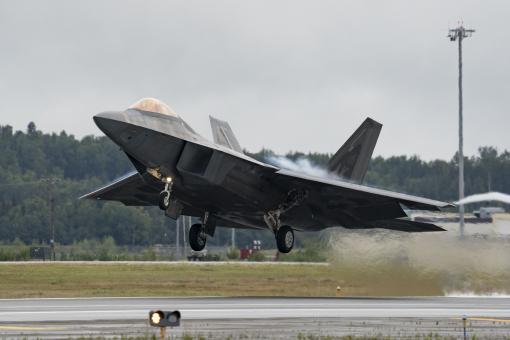 A U.S. Air Force F-22 Raptor assigned to the 3rd Wing takes off