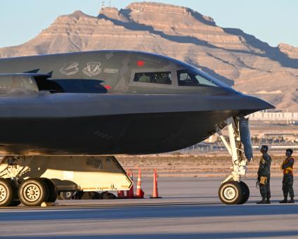 A B-2 Spirit prepares to take-off from Nellis