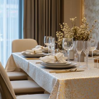 Plates and glass on dining table