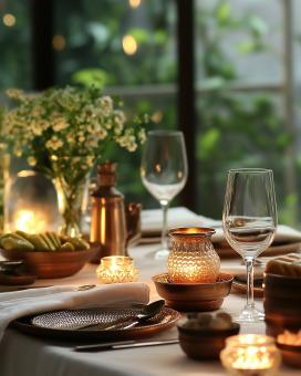 Glass with flower on table