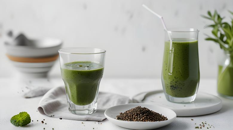 Free stock image of Fresh Green Smoothie with Chia Seeds created by Infinity Focus