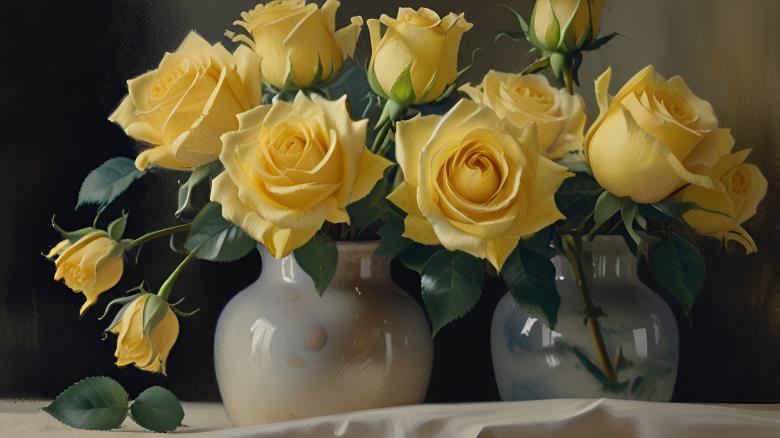 Free stock image of Yellow Roses in White Vase created by Infinity Focus