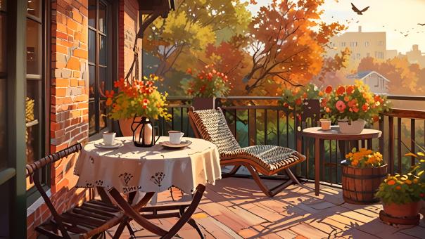 Cozy Autumn Balcony at Dawn