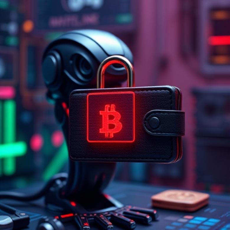 Free stock image of AI cybersecurity defense system blocking a crypto wallet breach created by William David 