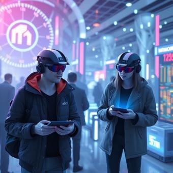 Metaverse avatars trading crypto assets in a virtual financial hub
