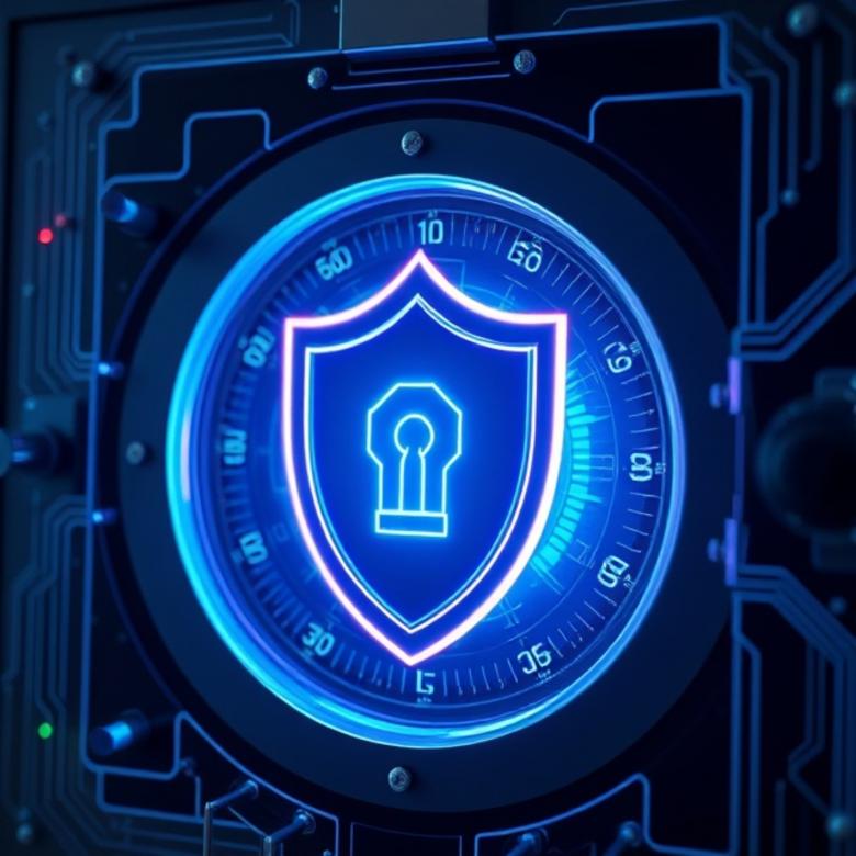 Free stock image of Cybersecurity shield protecting a blockchain ledger in a digital vault created by William David 