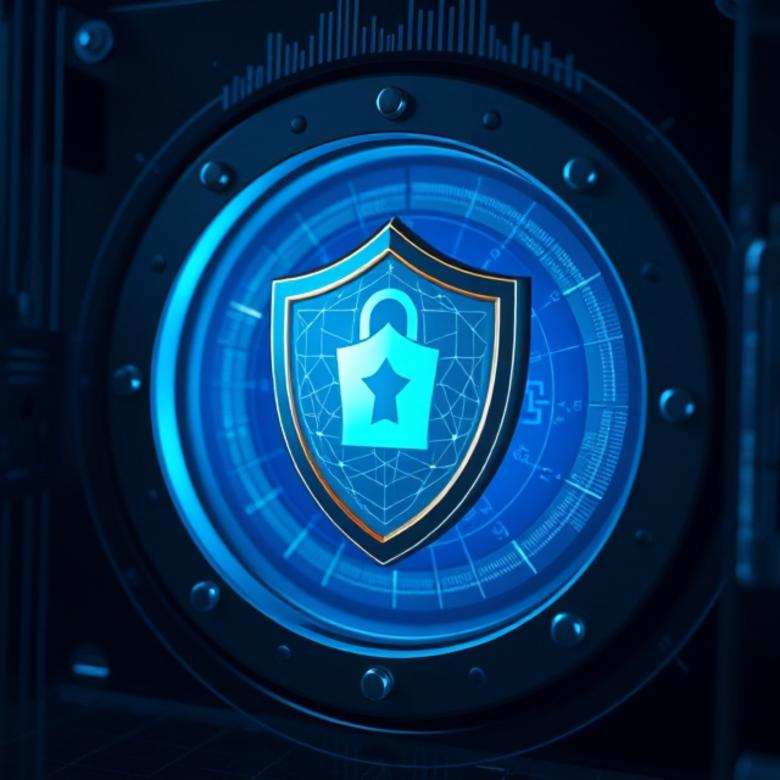 Free stock image of Cybersecurity shield protecting a blockchain ledger in a digital vault created by William David 