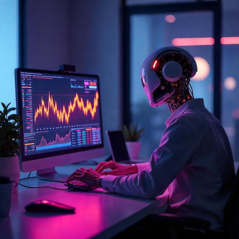 Free stock image of AI-driven crypto trading bot analyzing glowing data streams created by Adedokun Joel