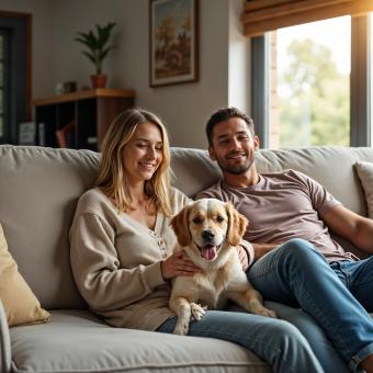 Family watching tv at the couch