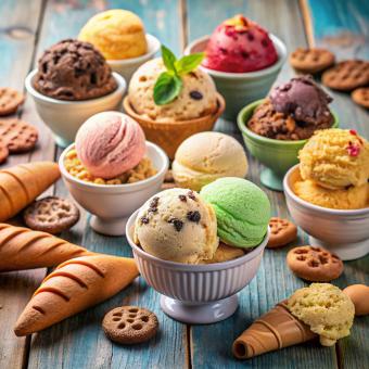 Tasty ice cream and cookies assortment