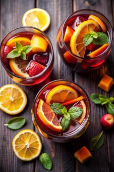 Top view sangria with orange slices