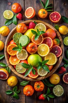 Above view delicious citrus arrangement