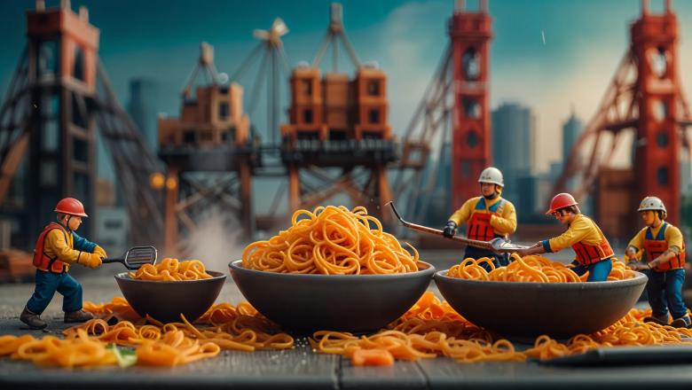 Free stock image of Miniature Workers Building a Spaghetti and Meatball Scene created by Infinity Focus