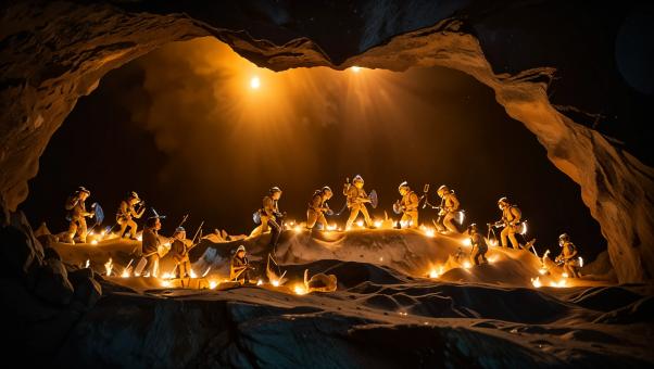Miniature Spelunkers Exploring Cracked Crème Brûlée Caverns