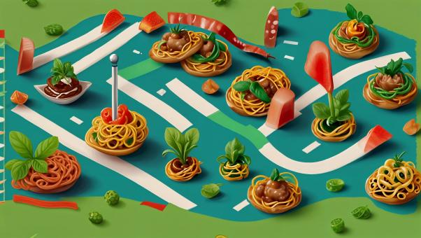 Miniature Racers on a Spaghetti Track with Meatball Obstacles and Basi