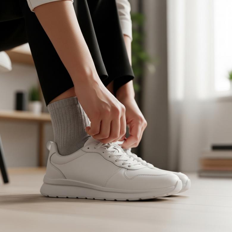Free stock image of tying white sneakers at home created by Toyoong Digital
