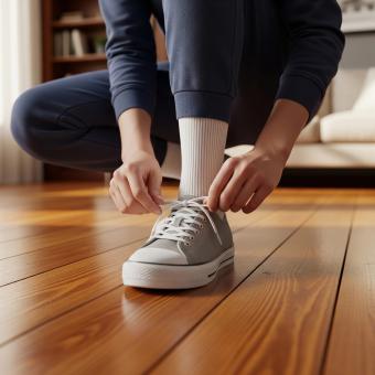 tying up the laces of stylish casual footwear
