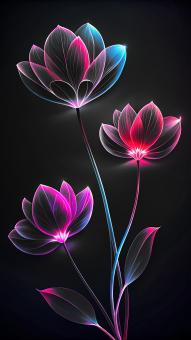 Ethereal Blooms of Neon Light and Crystal Petals	