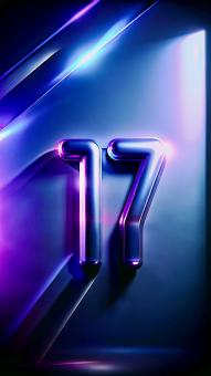 The Dazzling Metallic Number Seventeen Illuminated by Neon Purple and 