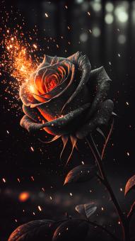 Enchanting Obsidian Rose Ignited by Embers and Sparks	